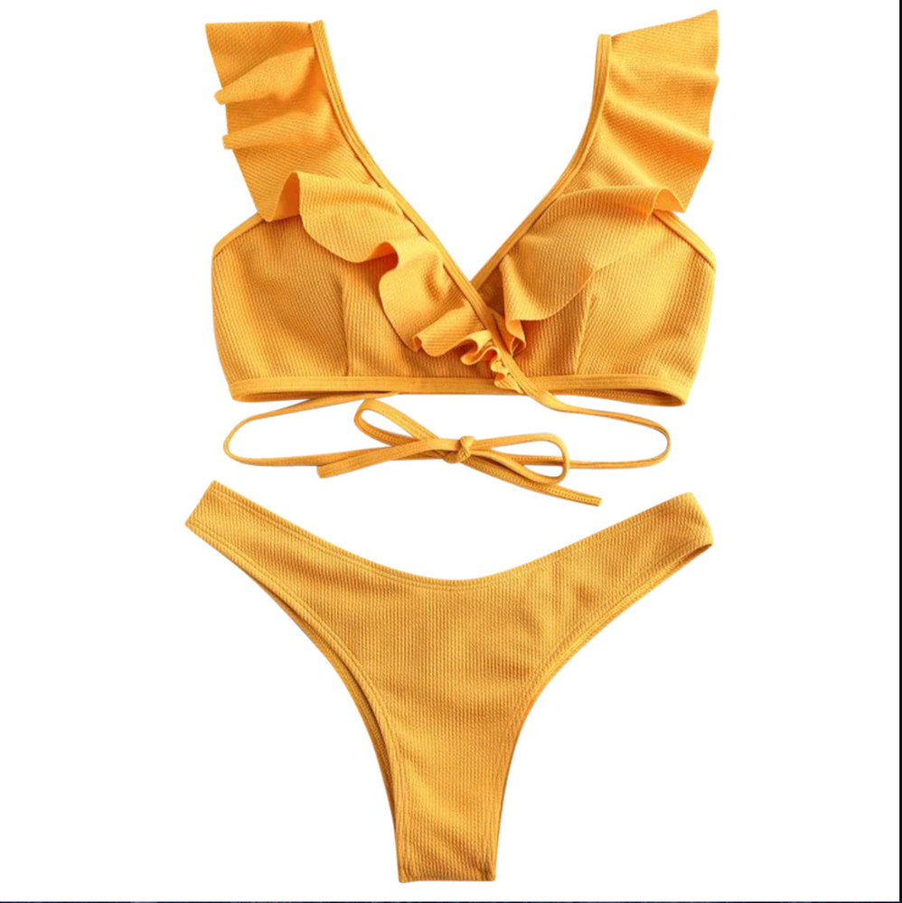 Cross My Heart Ruffled Bikini Set