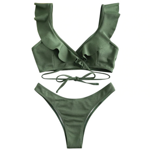Cross My Heart Ruffled Bikini Set