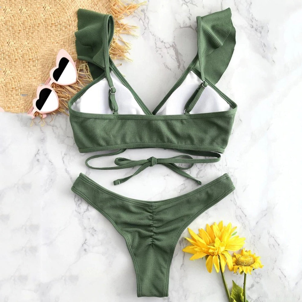Cross My Heart Ruffled Bikini Set