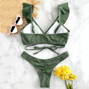 Cross My Heart Ruffled Bikini Set